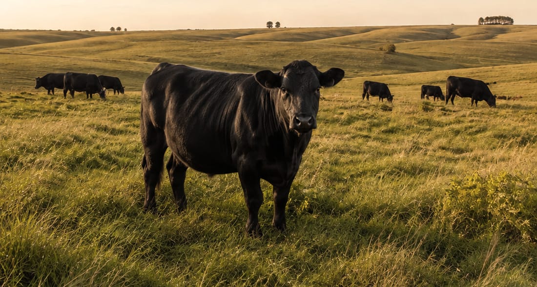 Rinder weiden auf offenem Naturgrasland